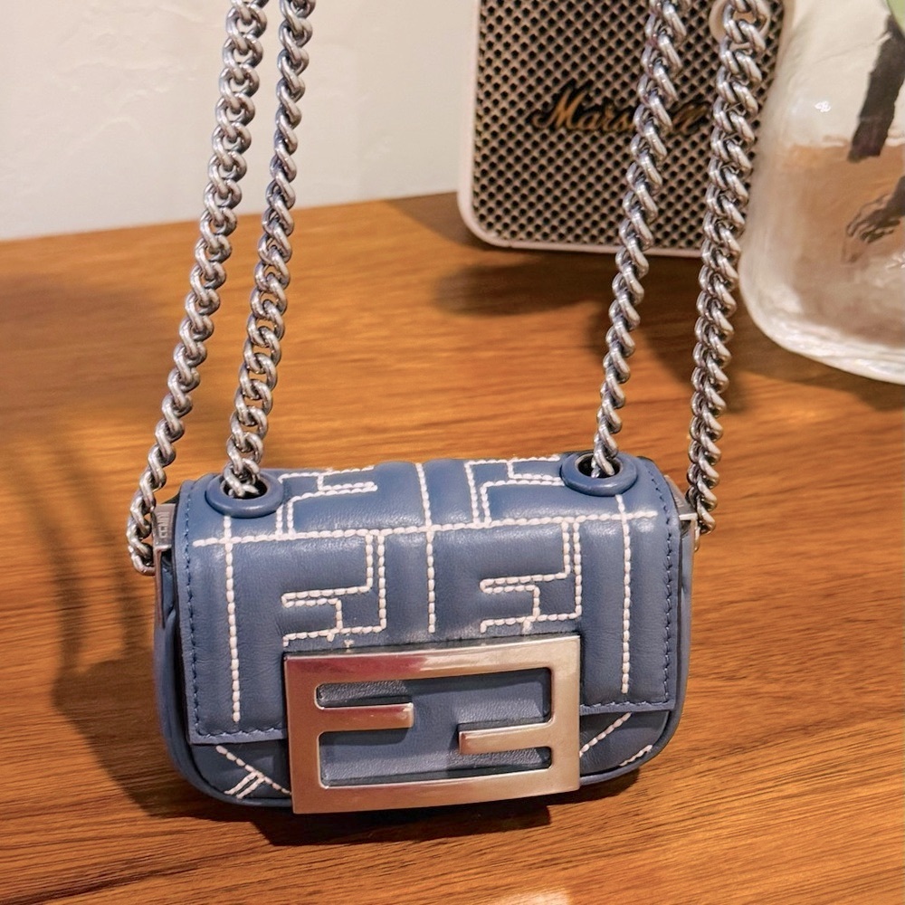 FENDI Zucca Nano Leather Baguette Chain Shoulder Bag - Picture 2 of 5